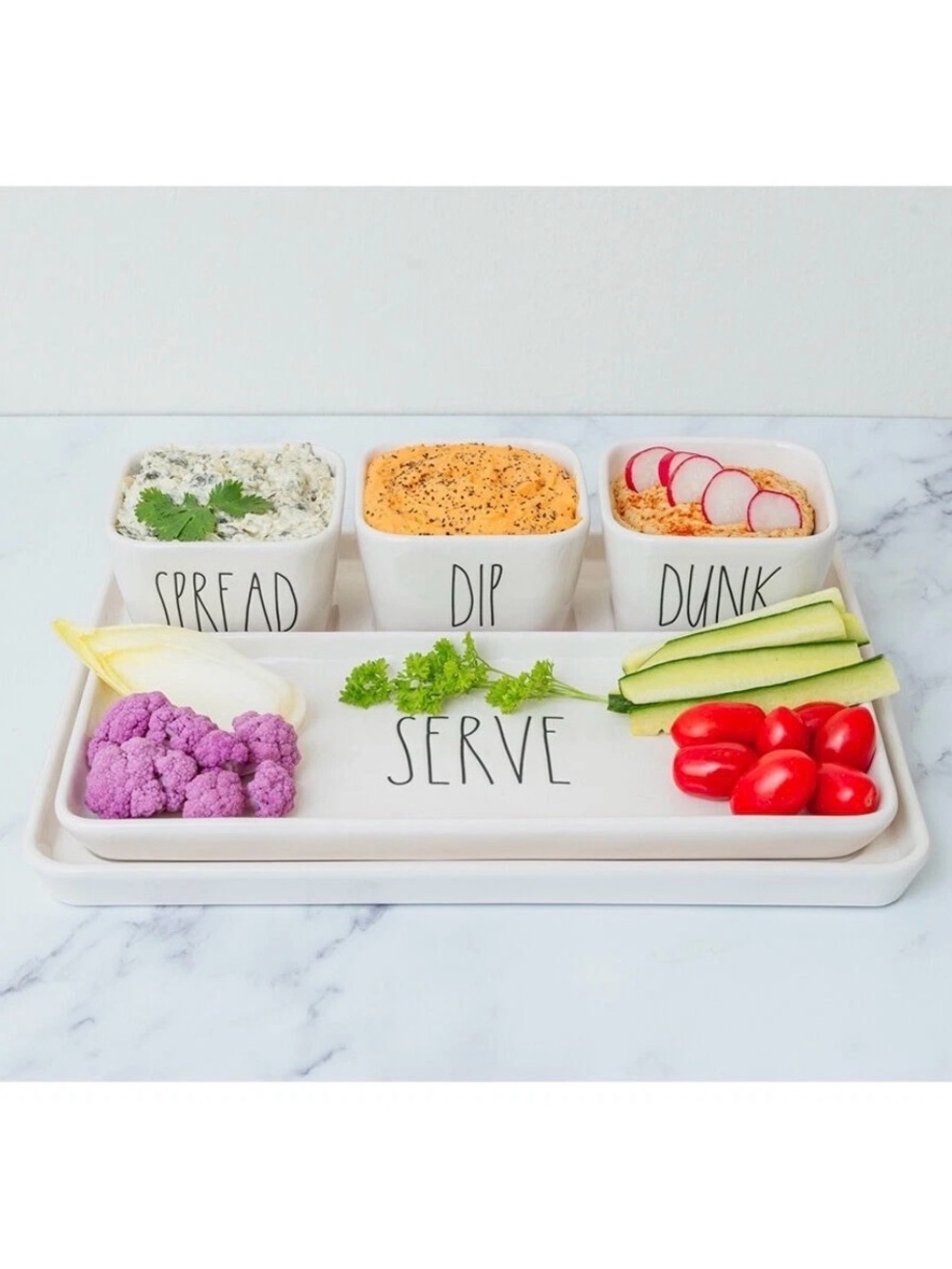 Rae Dunn 5-Piece Serving Set Spread, Dip, Dunk Serve Like New